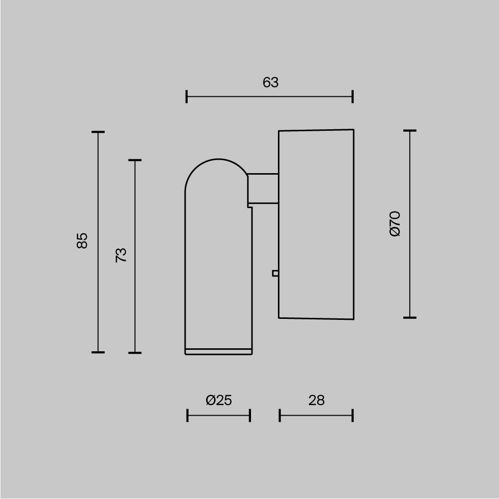 Mirax — schéma fabricant coté en millimètres : 85 × 70 × 63, tête Ø25