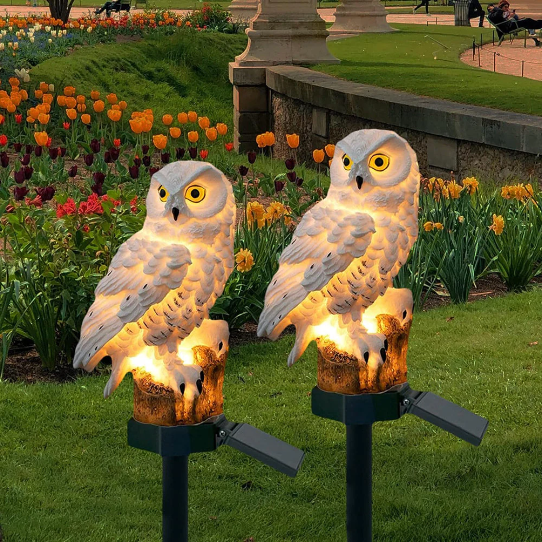Lampe de jardin solaire – Hibou Design, lumière blanche chaude pour espace extérieur ou terrasse