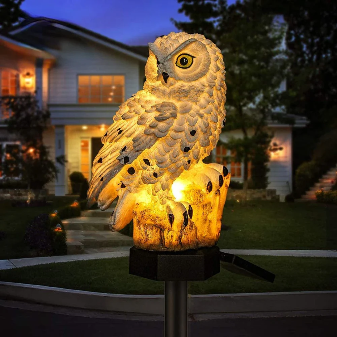 Lampe de jardin solaire – Hibou Design, lumière blanche chaude pour espace extérieur ou terrasse
