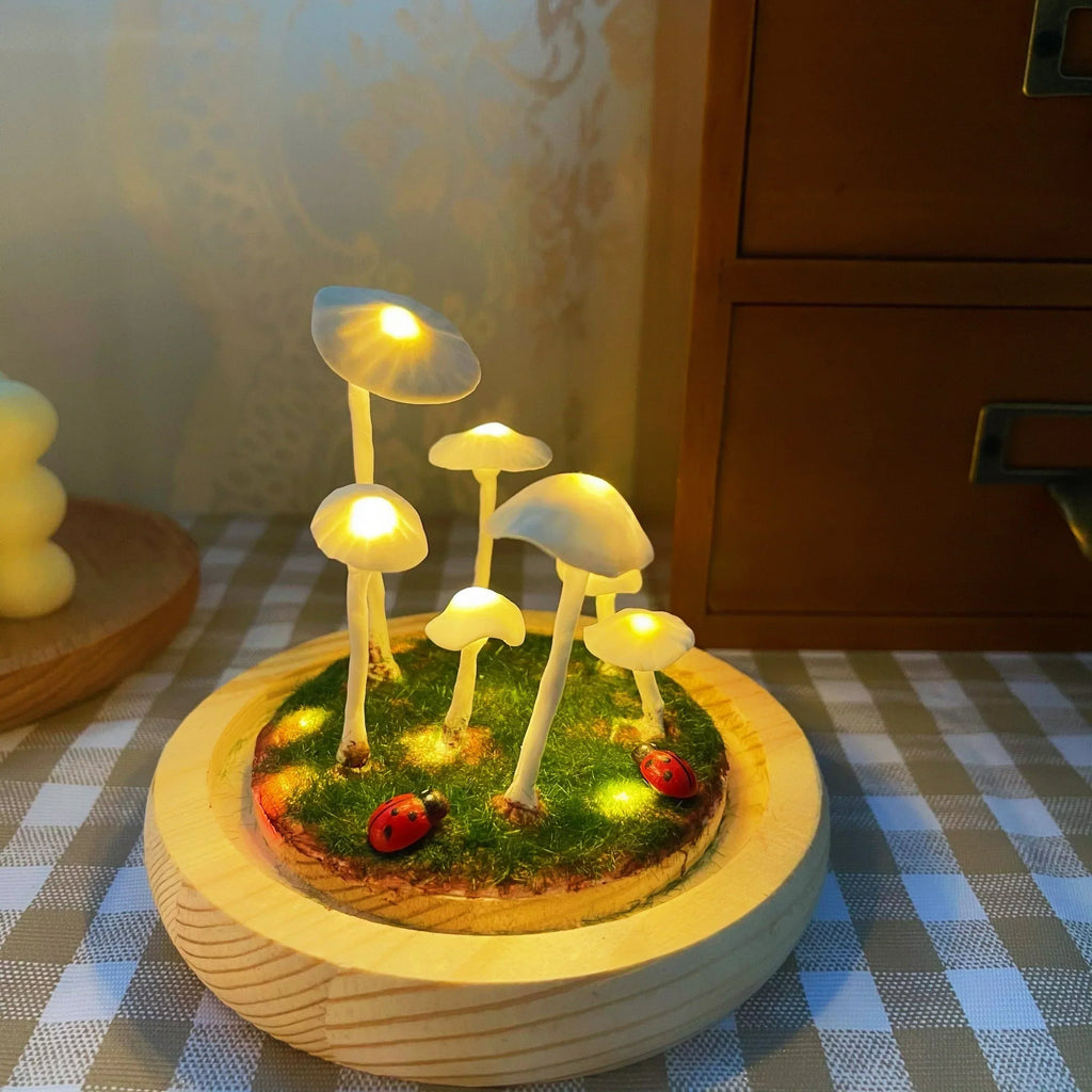 Lampe Champignon DIY – Verre et Bois, Décoration de Table Créative pour le Salon ou la Chambre