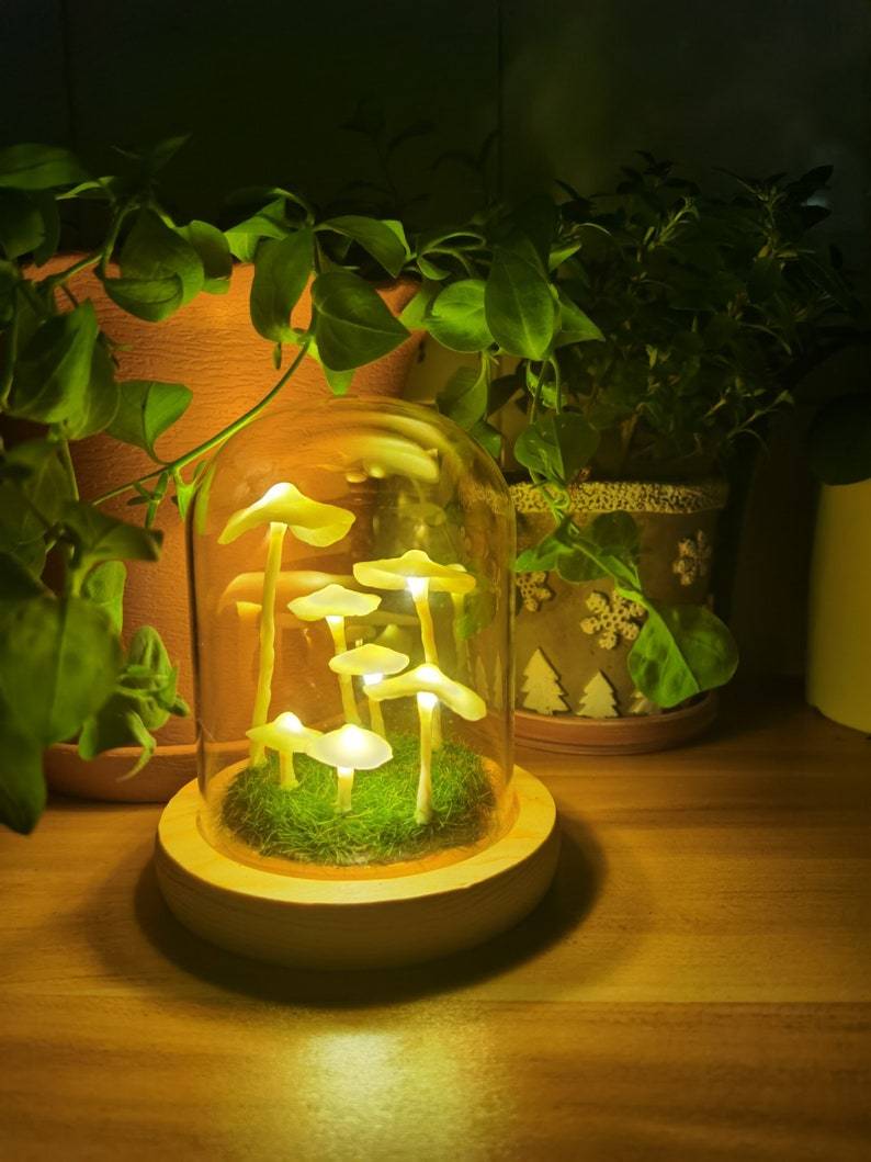 Lampe Champignon DIY – Verre et Bois, Décoration de Table Créative pour le Salon ou la Chambre