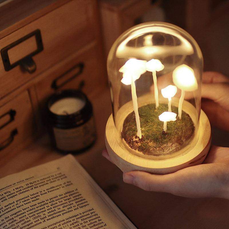 Lampe Champignon DIY – Verre et Bois, Décoration de Table Créative pour le Salon ou la Chambre
