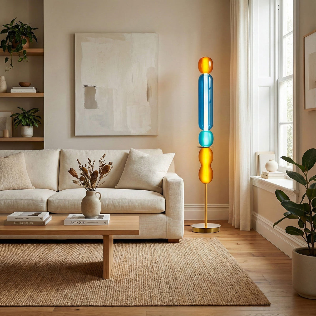 Arlequin lampadaire — 120 cm — vue d’ensemble dans un salon clair