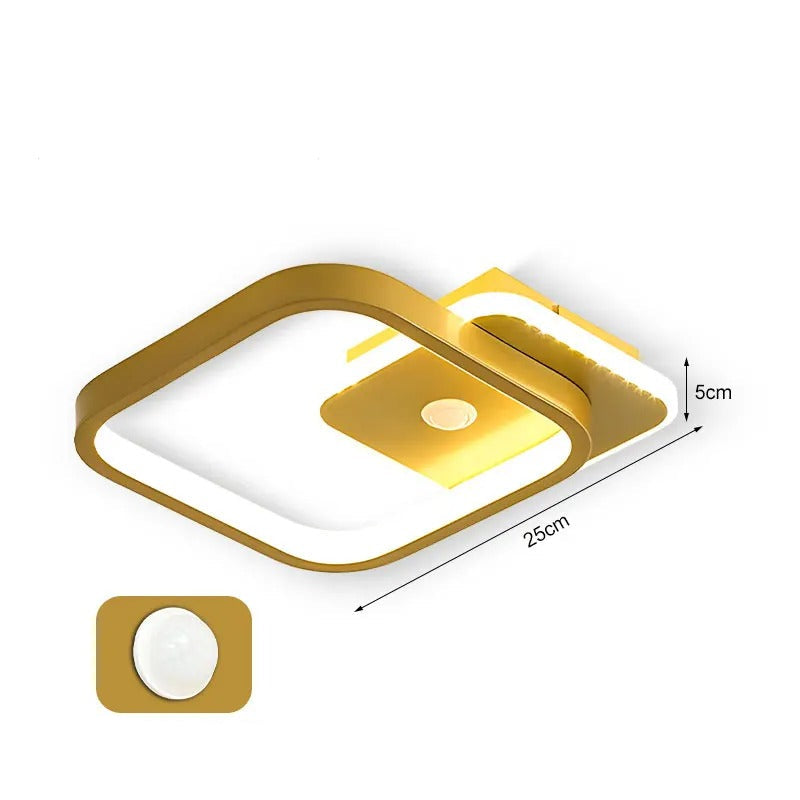 Plafonnier LED Moderne 9W-16W avec Détecteur de Mouvement PIR pour Couloir et Salon  or couloir  double carré variant