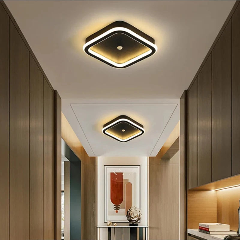 Plafonnier LED Moderne 9W-16W avec Détecteur de Mouvement PIR pour Couloir et Salon  carré noir couloir