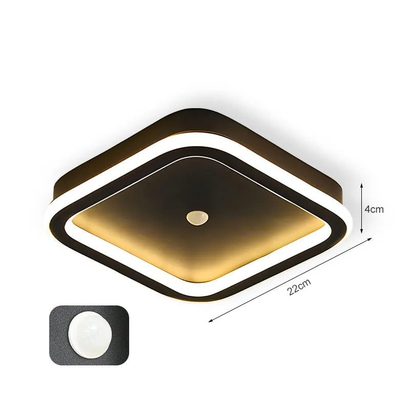 Plafonnier LED Moderne 9W-16W avec Détecteur de Mouvement PIR pour Couloir et Salon  noir couloir  carré variant