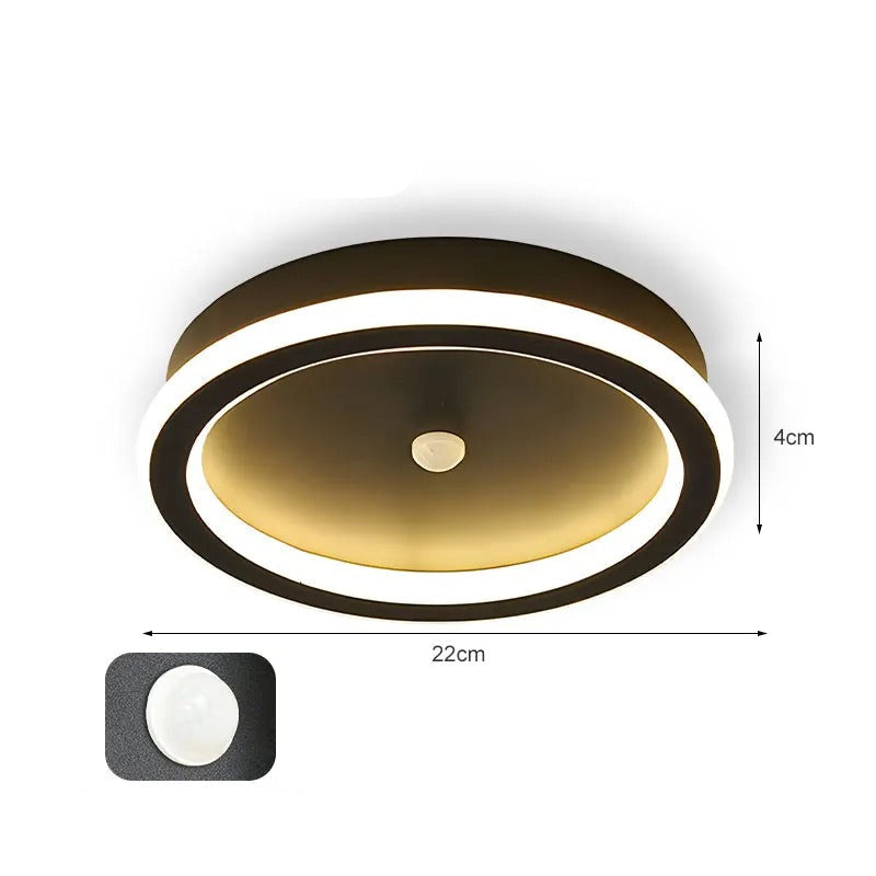 Plafonnier LED Moderne 9W-16W avec Détecteur de Mouvement PIR pour Couloir et Salon  noir couloir  carré variant