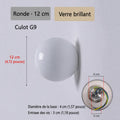 Schéma de l’applique Nacra ronde, avec repères de dimensions et vue du support.