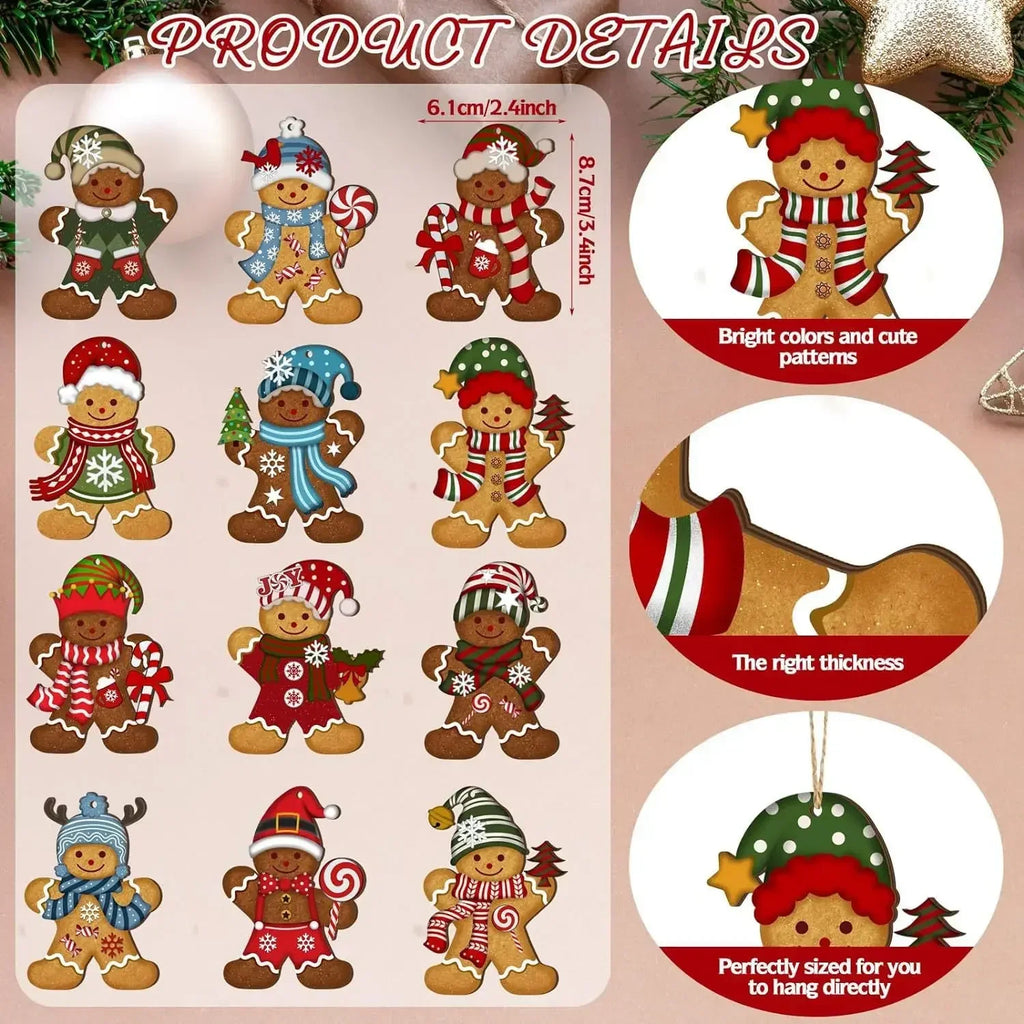 Décorations de Noël pain d’épices en bois — 12 ou 24 pièces