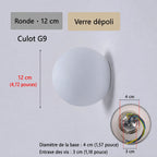 Schéma de l’applique Nacra ronde, avec repères de dimensions et vue du support.