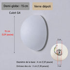 Schéma de l’applique Nacra en demi-globe, avec repères de dimensions et vue du support.
