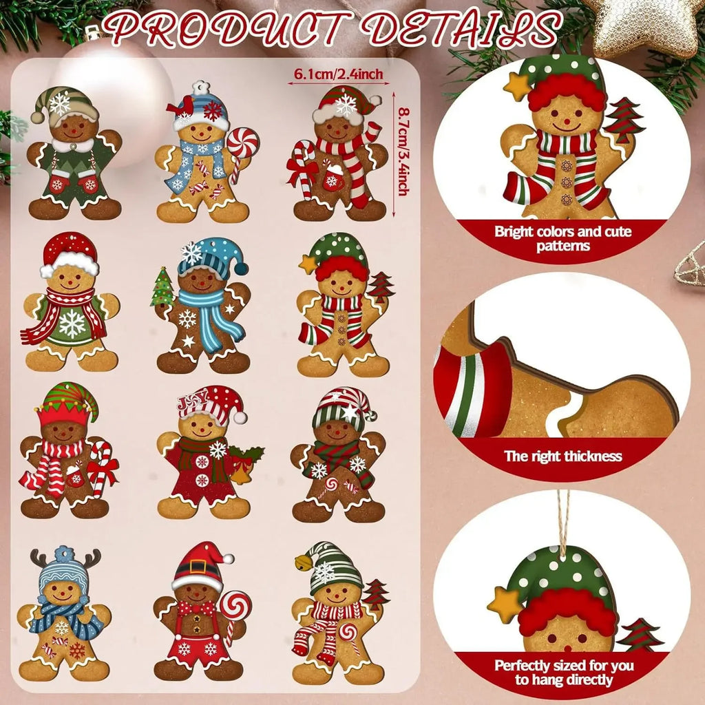 Décorations de Noël pain d’épices en bois — 12 ou 24 pièces