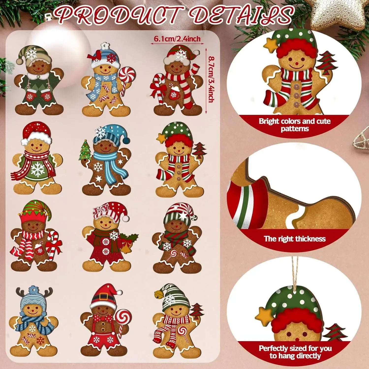Décorations de Noël pain d’épices en bois — 12 ou 24 pièces