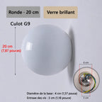 Schéma de l’applique Nacra ronde, avec repères de dimensions et vue du support.