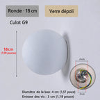 Schéma de l’applique Nacra ronde, avec repères de dimensions et vue du support.