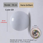 Schéma de l’applique Nacra ronde, avec repères de dimensions et vue du support.