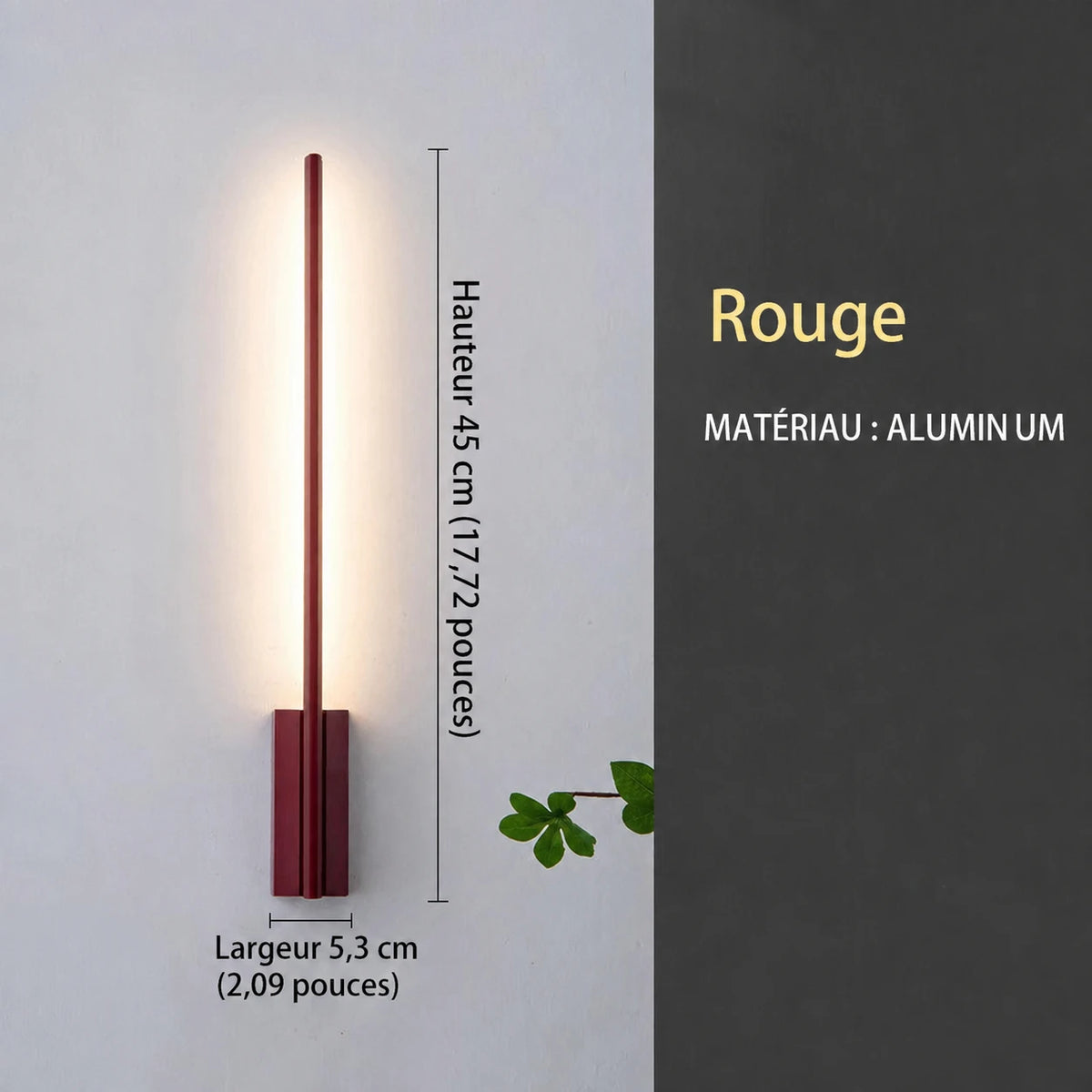 Applique Solenne rouge présentée avec repères de dimensions.