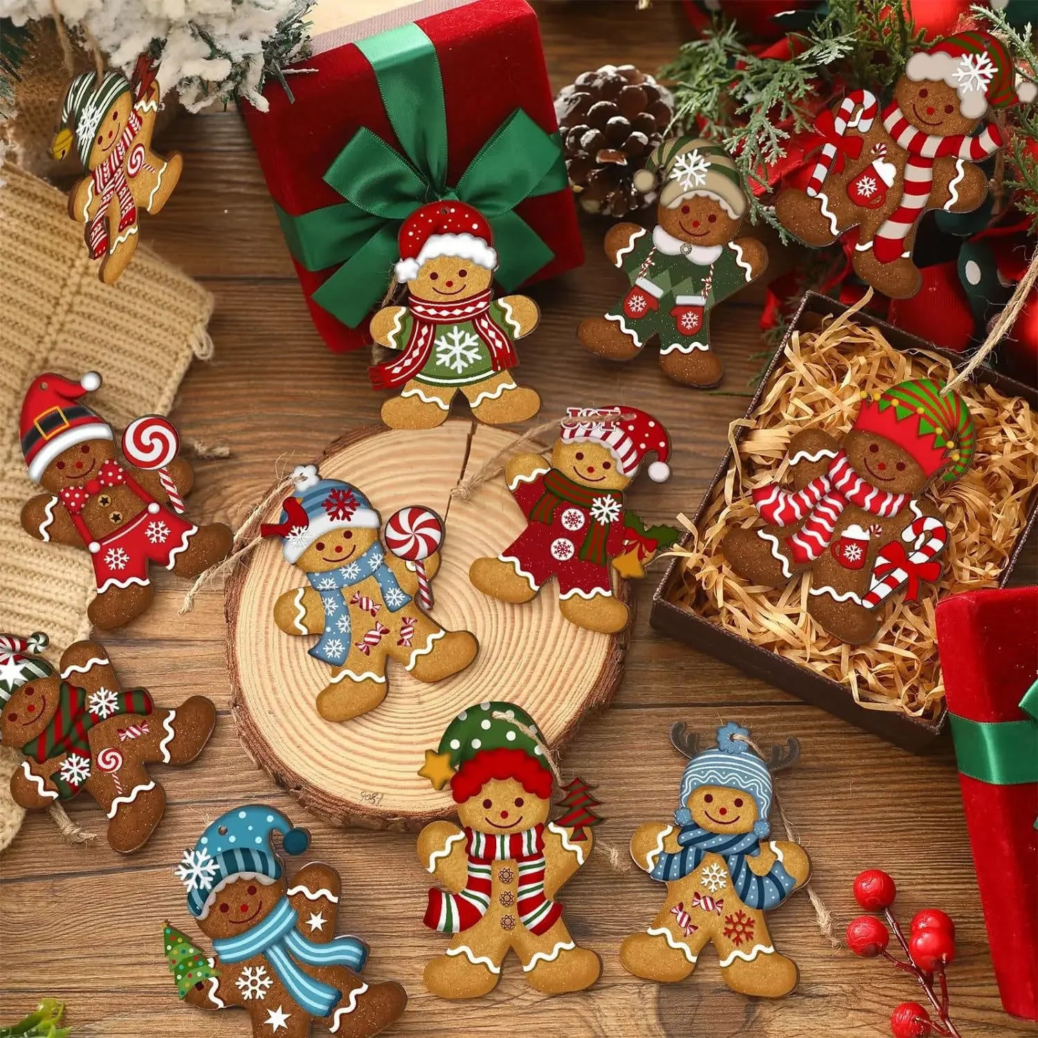 Décorations de Noël pain d’épices en bois — 12 ou 24 pièces