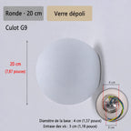 Schéma de l’applique Nacra ronde, avec repères de dimensions et vue du support.