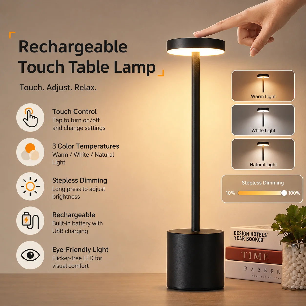 Nolya | Lampe de table tactile rechargeable