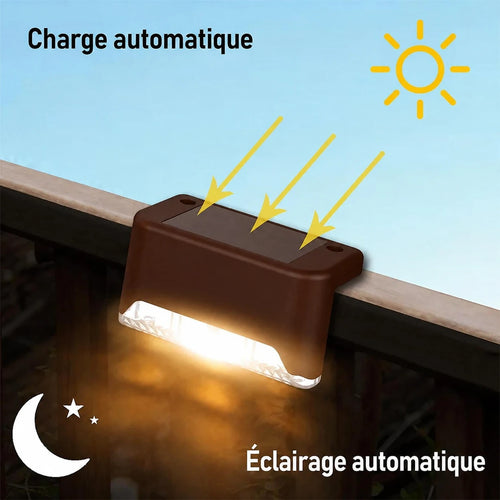 Montage d’une lampe Rivage brune avec pictogrammes du soleil et de la lune.