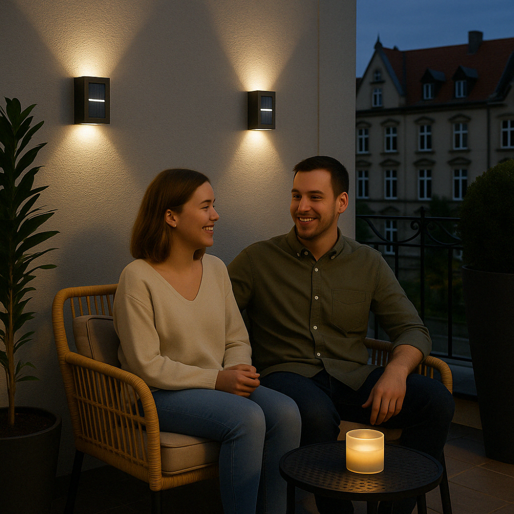 Lampe Murale Solaire Noire – Sans Fil, Design Moderne pour Éclairage de Jardin ou Balcon
