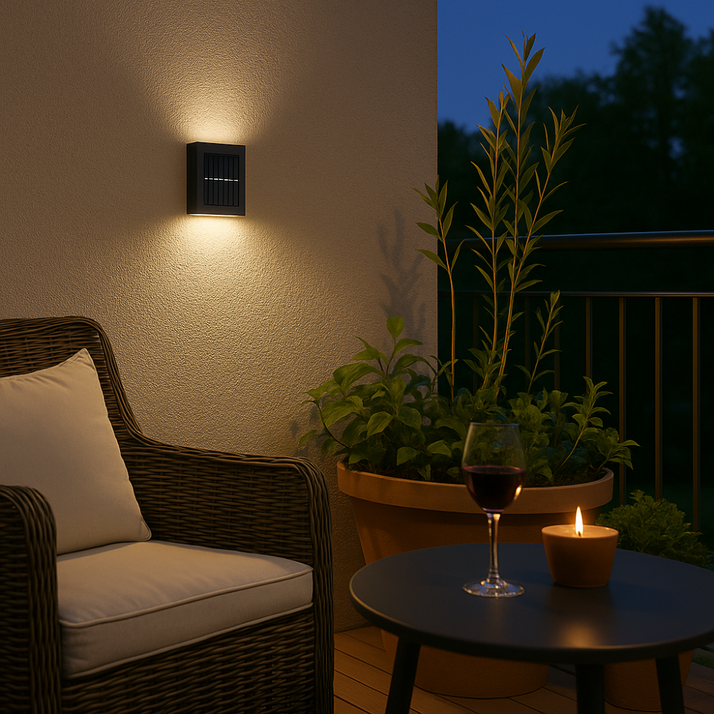 Lampe Murale Solaire Noire – Sans Fil, Design Moderne pour Éclairage de Jardin ou Balcon