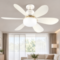 AeroVent — ventilateur plafonnier blanc à six pales, dans un intérieur lumineux.