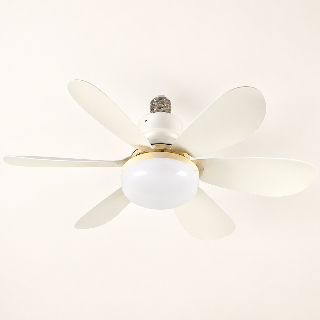 AeroVent — vue produit sur fond clair, modèle 40 W à six pales et culot E27.
