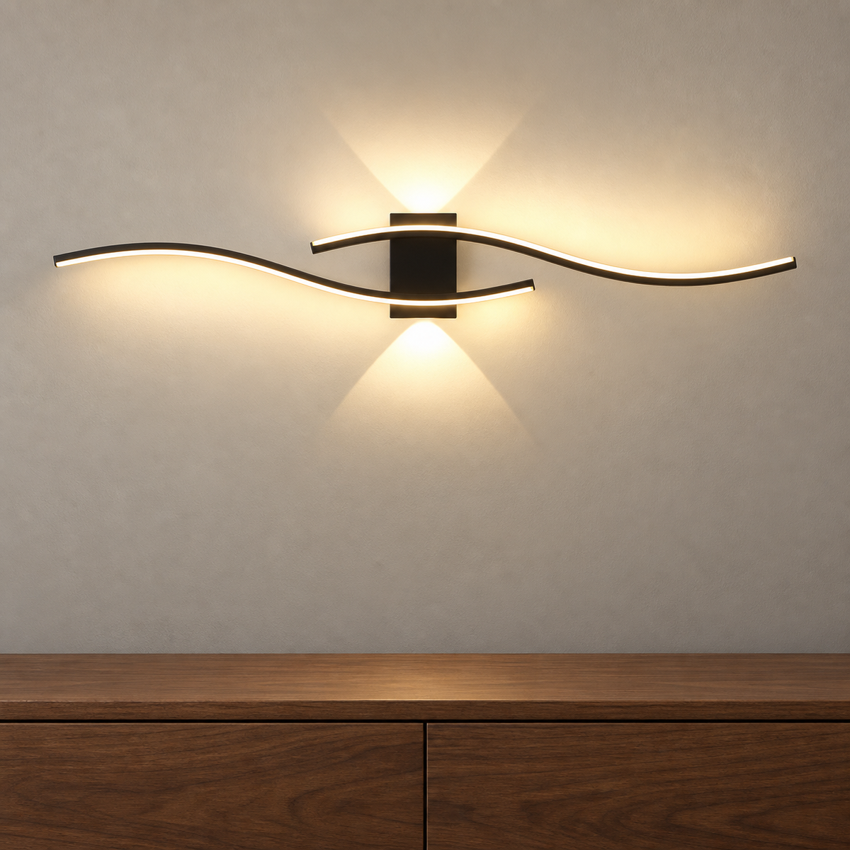 Applique LED Minimaliste Moderne — mise en scène générée : console, lumière chaude