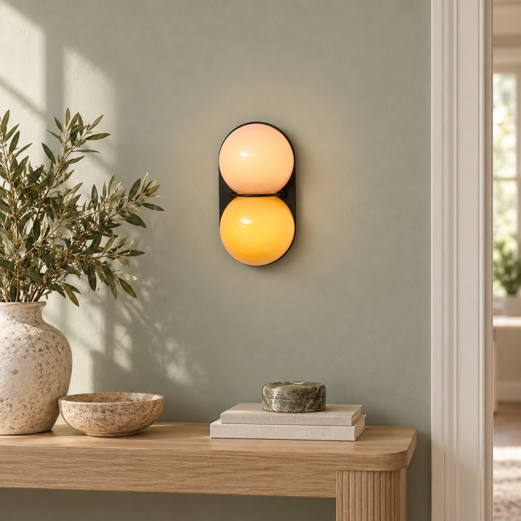 Applique double globe Noir, Orange et Rose — mise en scène générée : entrée
