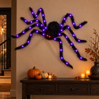 Illustration d’ambiance créée avec l’IA : Arachnéa dans une entrée décorée pour Halloween