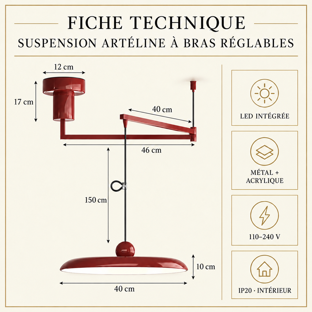 Fiche technique ARTÉLINE — dimensions et caractéristiques