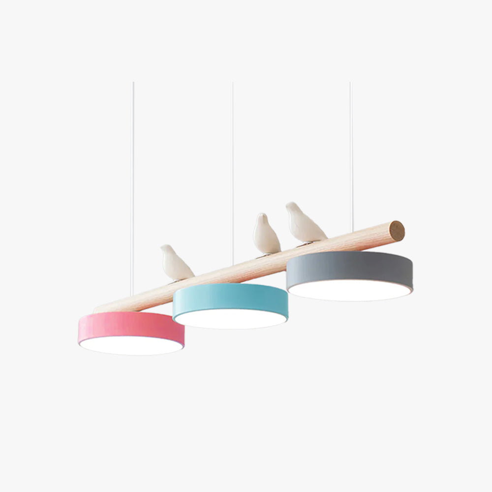 Aviara — suspension oiseau LED avec trois abat-jours colorés