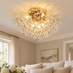Plafonnier doré à branches rayonnantes dans un décor salon grege