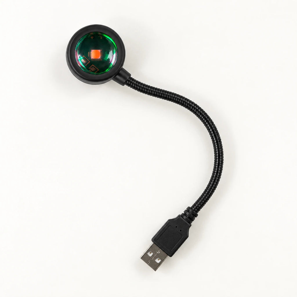 Vue entière de la lampe avec le col courbé et sa prise USB-A.