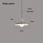 Caléria, abat-jour vert et col beige, vue fournisseur avec dimensions
