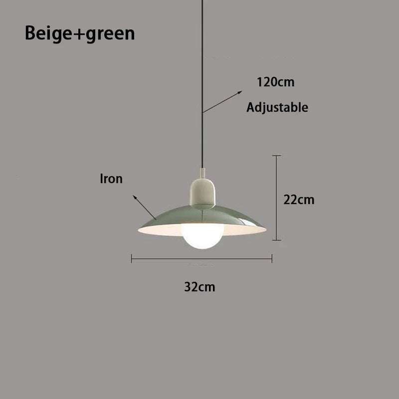 Caléria, abat-jour vert et col beige, vue fournisseur avec dimensions