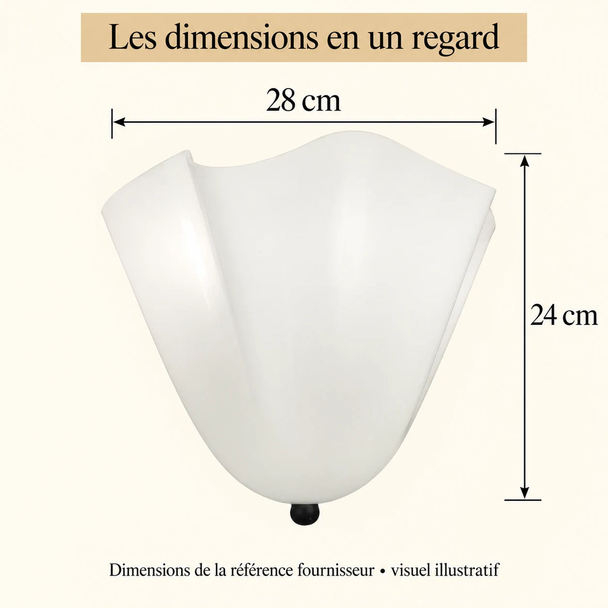Calice — Lire les dimensions fournisseur dans un schéma net. Création illustrative fondée sur les références du modèle ; décor non inclus.