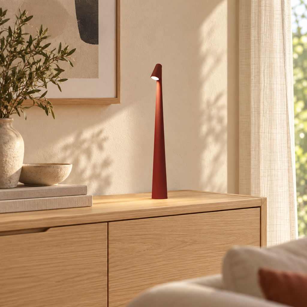 Clévara rouge 35 cm — mise en scène générée : buffet
