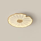 Floréane Plafonnier Feuille de Lotus - Diam. 40 cm x hauteur 4 cm - Finition grain de bois nature hydrographique - Lumière chaude