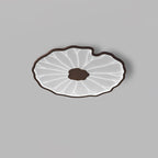 Floréane Plafonnier Feuille de Lotus - Diam. 40 cm x hauteur 4 cm - Finition hydrographique en grain de bois de noyer - Lumière chaude
