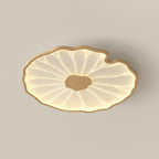 Floréane Plafonnier Feuille de Lotus - Diam. 72 cm x hauteur 4 cm - Finition grain de bois nature hydrographique - Lumière chaude