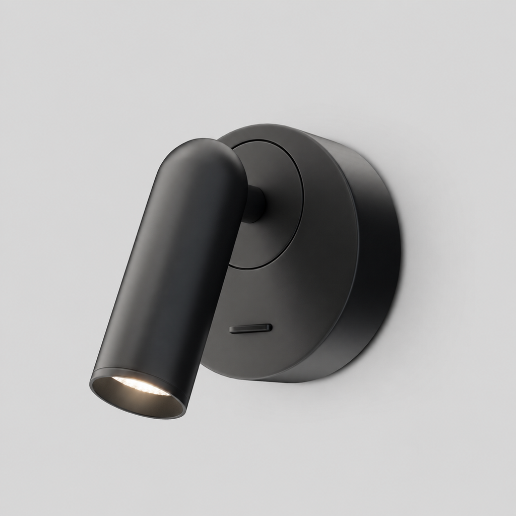 Mirax | Applique murale liseuse orientable à LED intégrée — produit isolé sur fond gris, arrière-plan retouché.