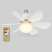 AeroLight E27 | Ventilateur plafonnier LED 30 W avec télécommande — produit isolé sur fond gris, arrière-plan retouché.