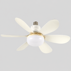 AeroVent | Ventilateur plafonnier LED E27 — produit isolé sur fond gris, arrière-plan retouché.