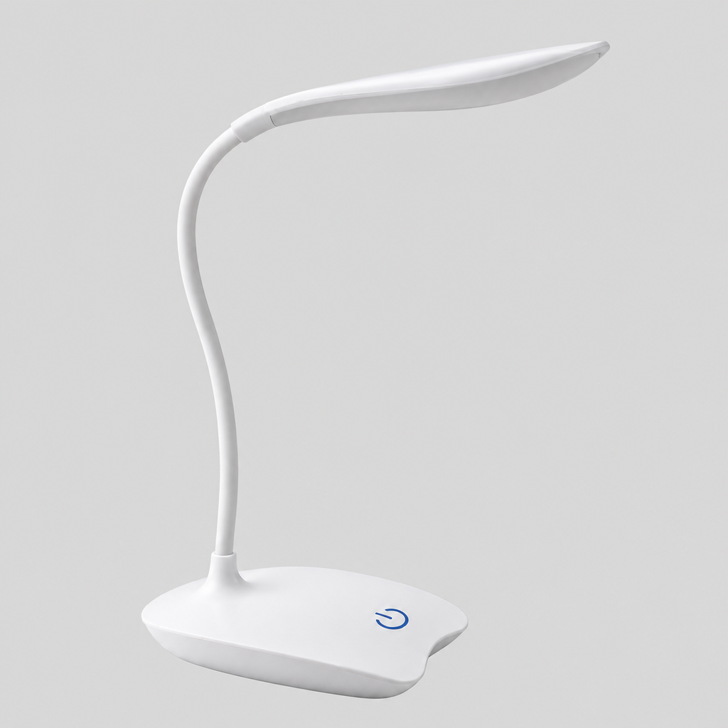 LumaDesk | Lampe de bureau LED compacte — produit isolé sur fond gris, arrière-plan retouché.