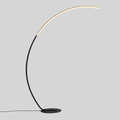 Luméra | Lampadaire LED arqué nordique — produit isolé sur fond gris, arrière-plan retouché.