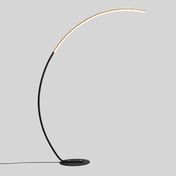 Luméra | Lampadaire LED arqué nordique — produit isolé sur fond gris, arrière-plan retouché.