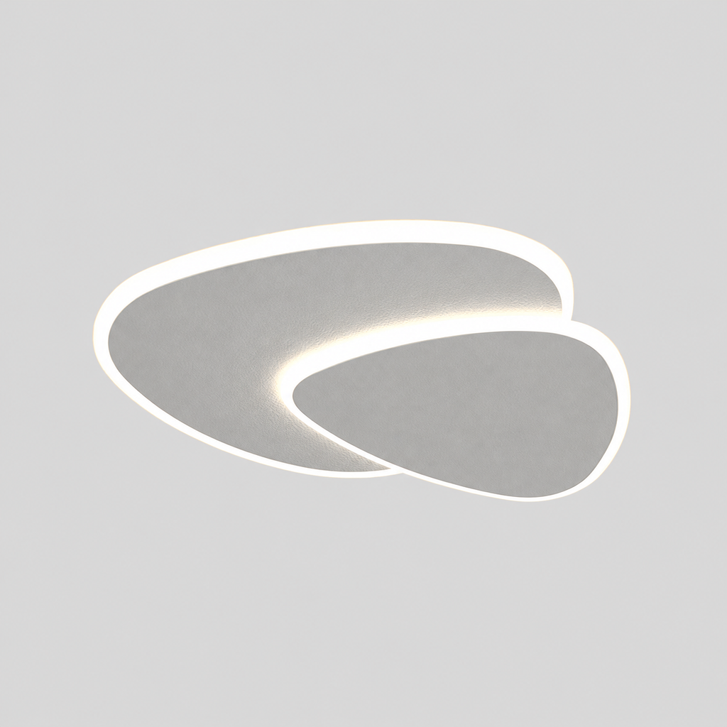 Zeno | Plafonnier LED géométrique blanc — produit isolé sur fond gris, arrière-plan retouché.